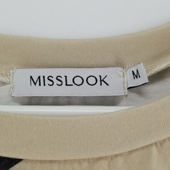 Misslook Tee Shirt Women's Medium Short Sleeve Olive Green Beige Medallion Print - Picture 6 of 9